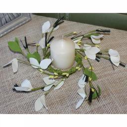Unbranded 2.25 in. Small Flower and Berry Candle Ring Set of 4 - White and Green Spring Decor thumbnail 1