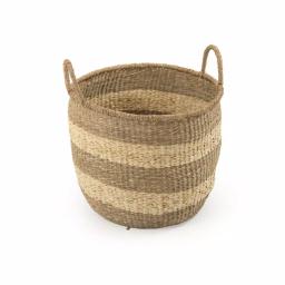 Zentique Large Hand Woven Seagrass and Palm Leaf Striped Basket with Handles thumbnail 1