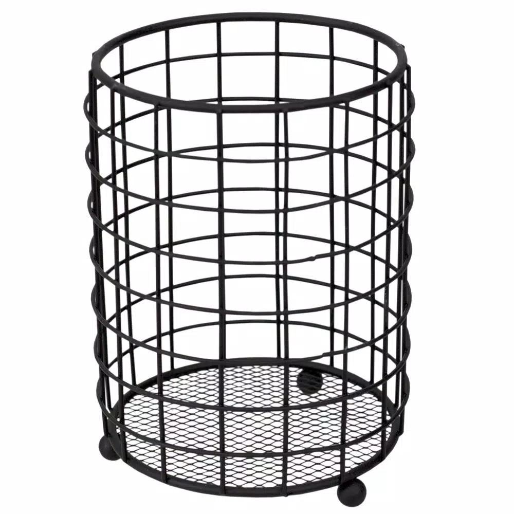 Home Basics Black Grid Free-Standing Steel Utensil Holder with Mesh Bottom
