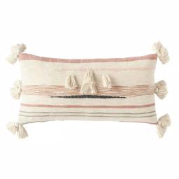 3R Studios Pink, Brown and Black Striped Kilim Throw Pillow with Tassels, 28 x 14 in. thumbnail 1