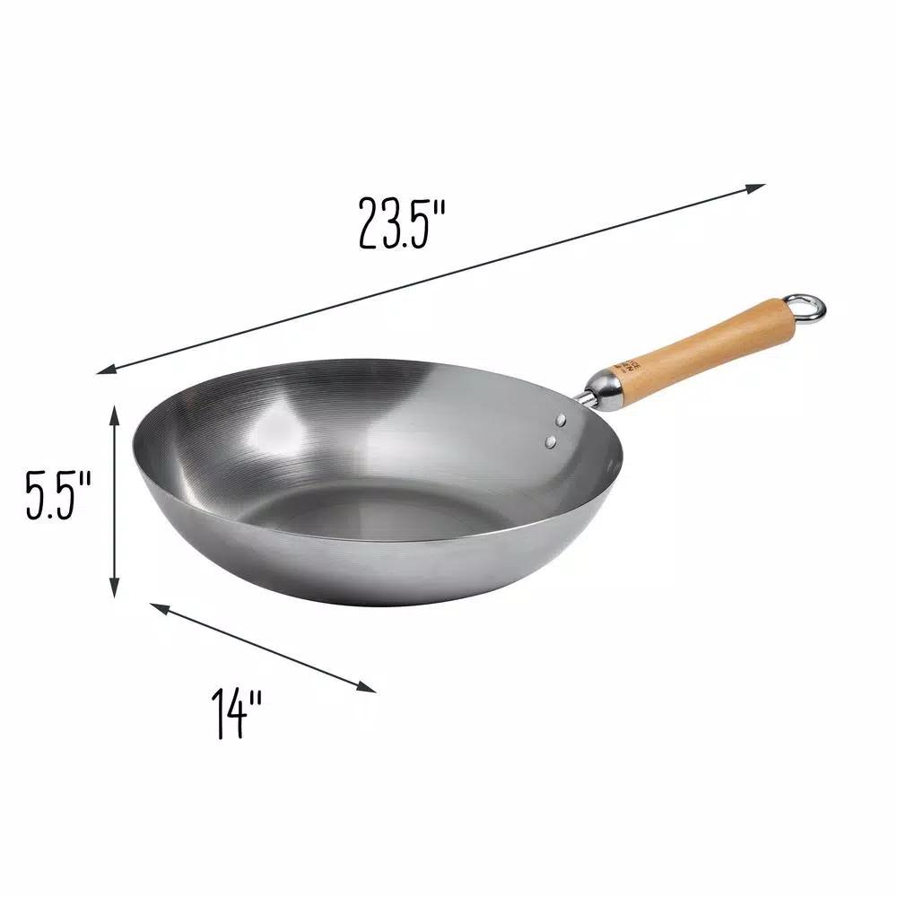 Honey-Can-Do Joyce Chen 12 in. Carbon Steel Stir-Fry Pan with Removable Birchwood Handle