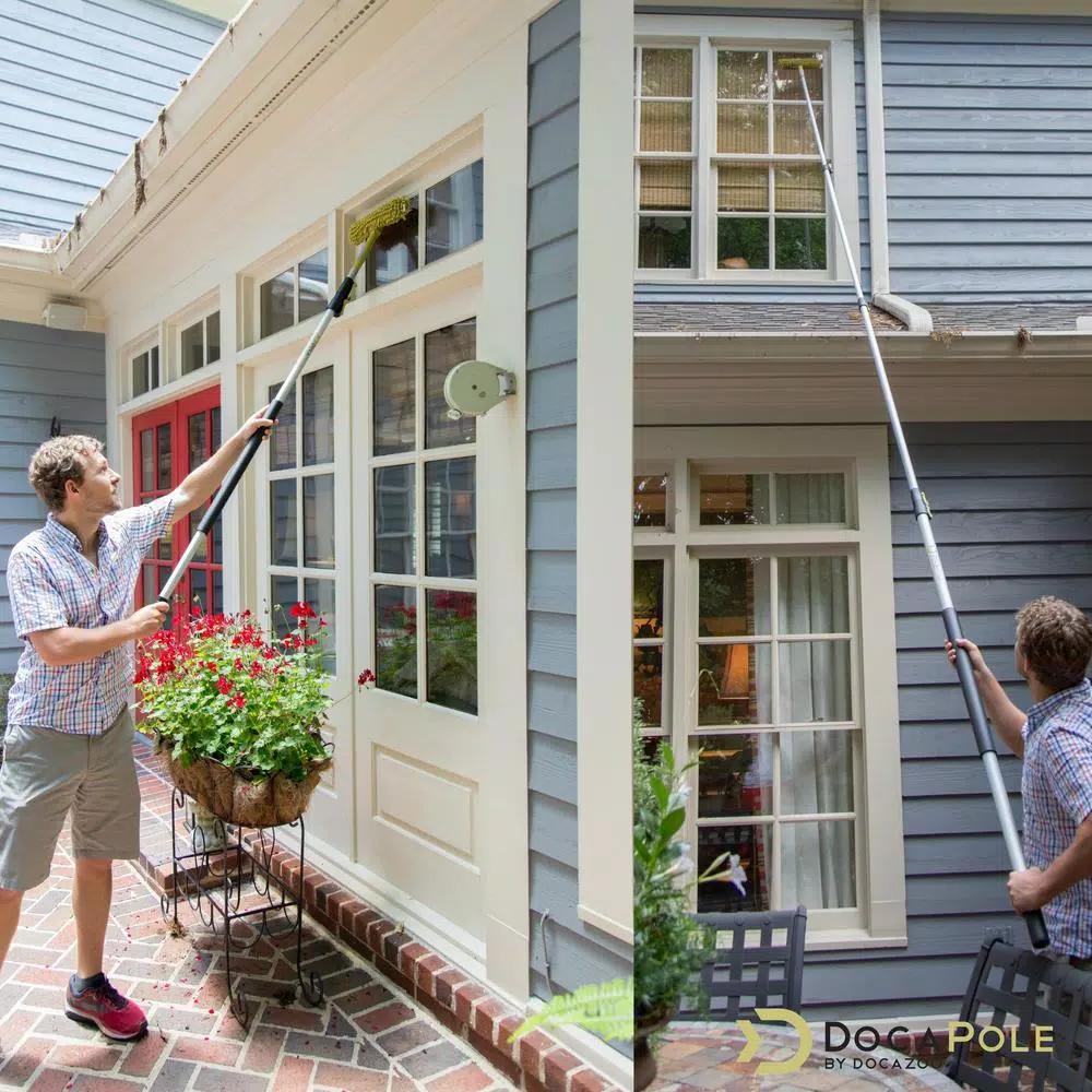 DocaPole 12 ft. Telescoping Window Cleaning Kit with Dual Pivot Squeegee and Microfiber Scrubber