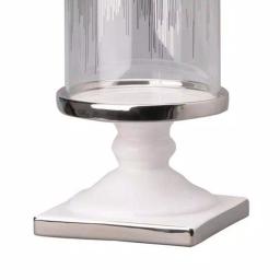 Benjara Admirably Modern Glass Pedestal Candle Holder with Silver Finish thumbnail 4