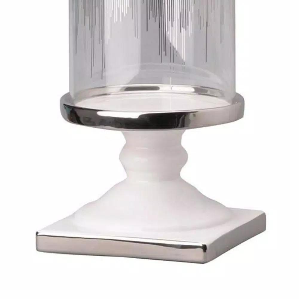 Benjara Admirably Modern Glass Pedestal Candle Holder with Silver Finish