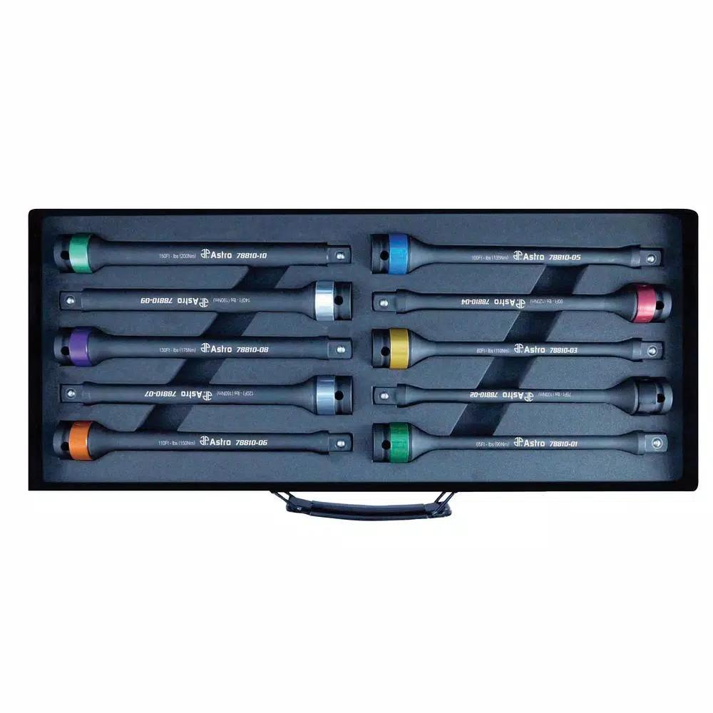 Astro Pneumatic 10-Piece Torque Limiting Aluminum Extension Set, 1/2 in. Drive, Cr-Mo Construction