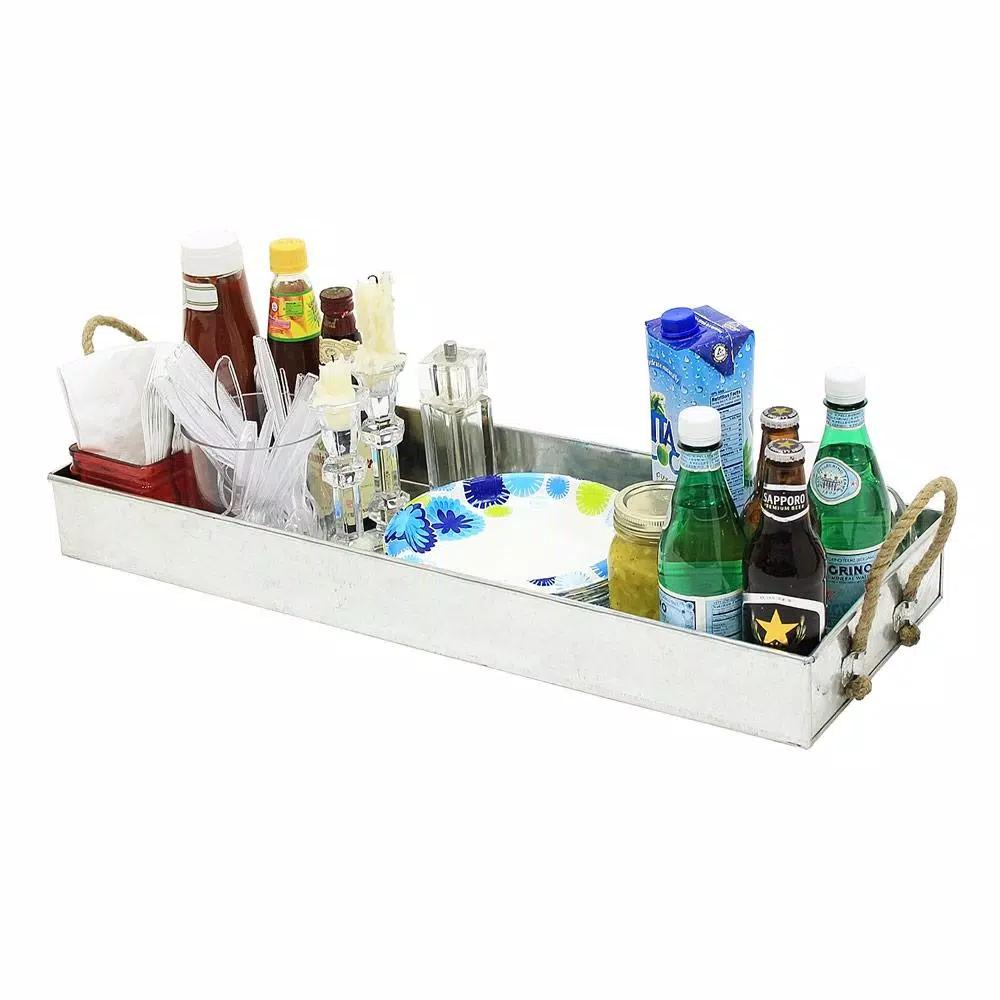 Achla Designs Galvanized Steel Serving Tray with Rope Handles, 28.25 in. x 10.25 in.