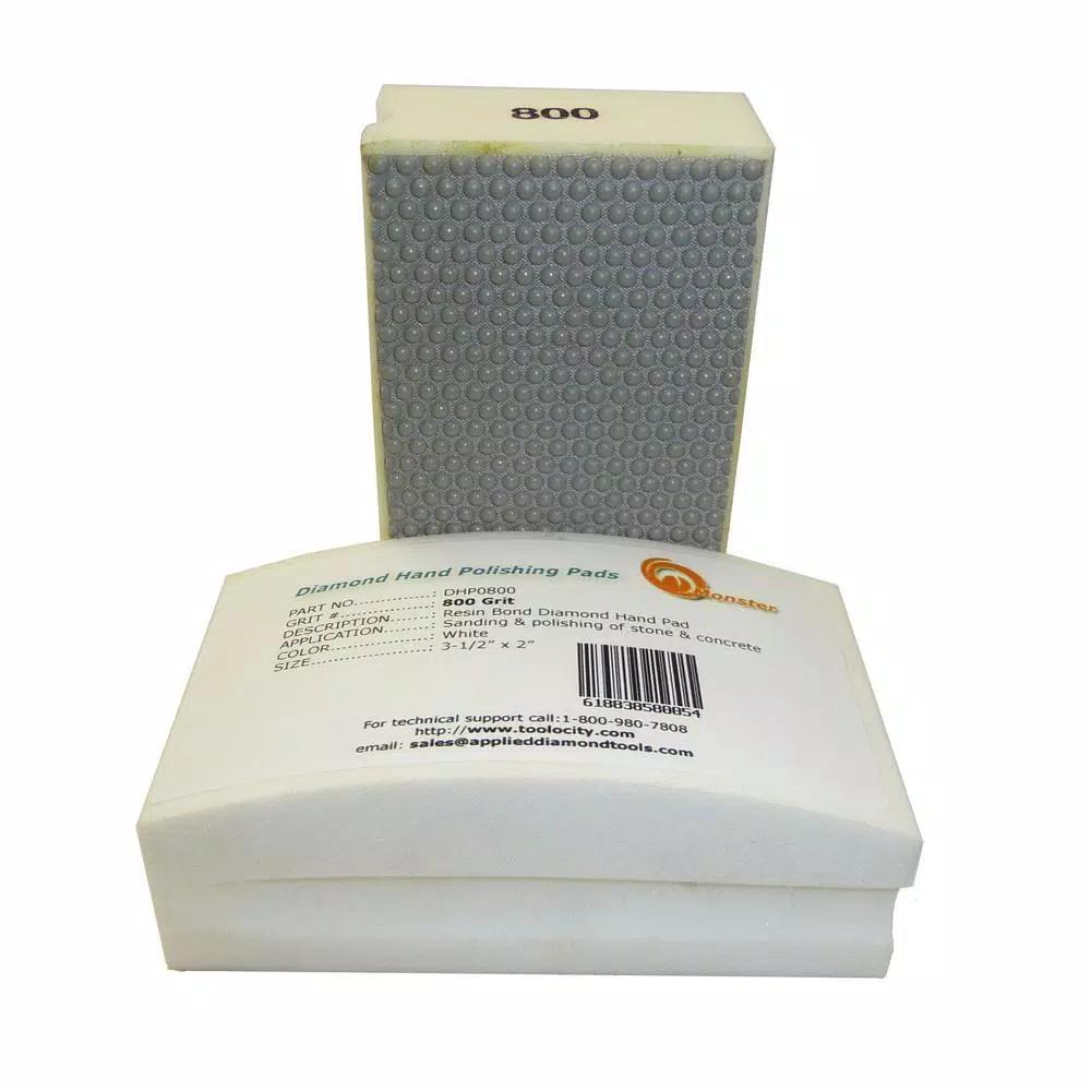 Monster Diamond 800-Grit Hand Polishing Pad Block, Resin Bond for Granite, Marble & Concrete