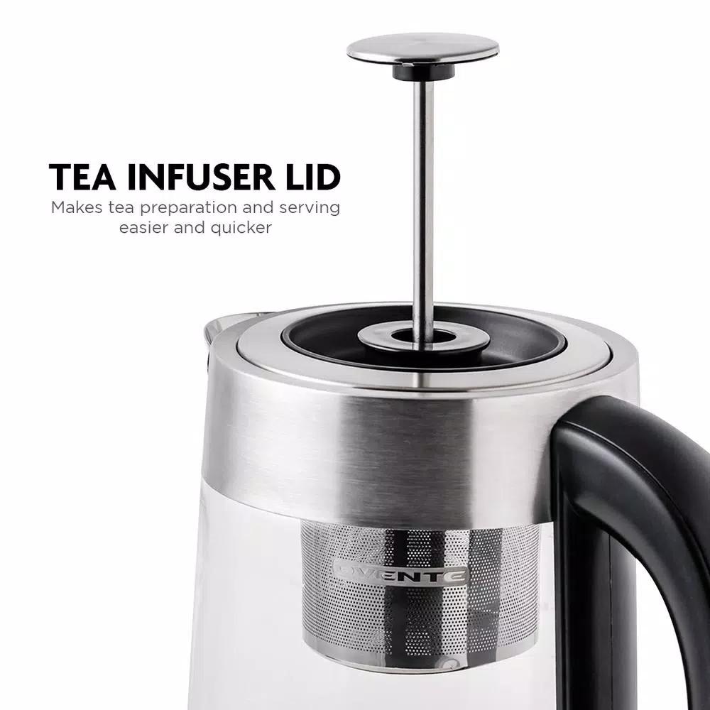 Ovente 1.7L Variable Temperature Glass Electric Kettle with ProntoFill Technology, Silver
