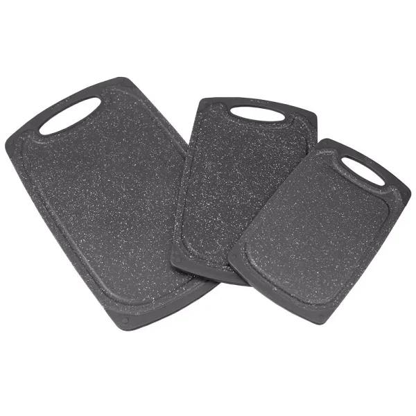 Unbranded 3-Piece Granite Look Plastic Cutting Board Set with Non-Slip Rubber Sides and Deep Juice Grooves, Black