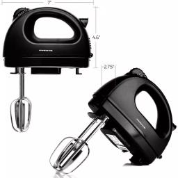 Ovente HM161 5-Speed Electric Hand Mixer, 150W, with Stainless Steel Chrome Beaters and Snap-On Storage Case, Black thumbnail 3