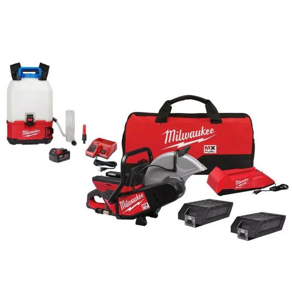 Milwaukee MX FUEL 14 in. Cordless Cut-Off Saw Kit with 2 Batteries and M18 SWITCH TANK Backpack Water Supply Kit