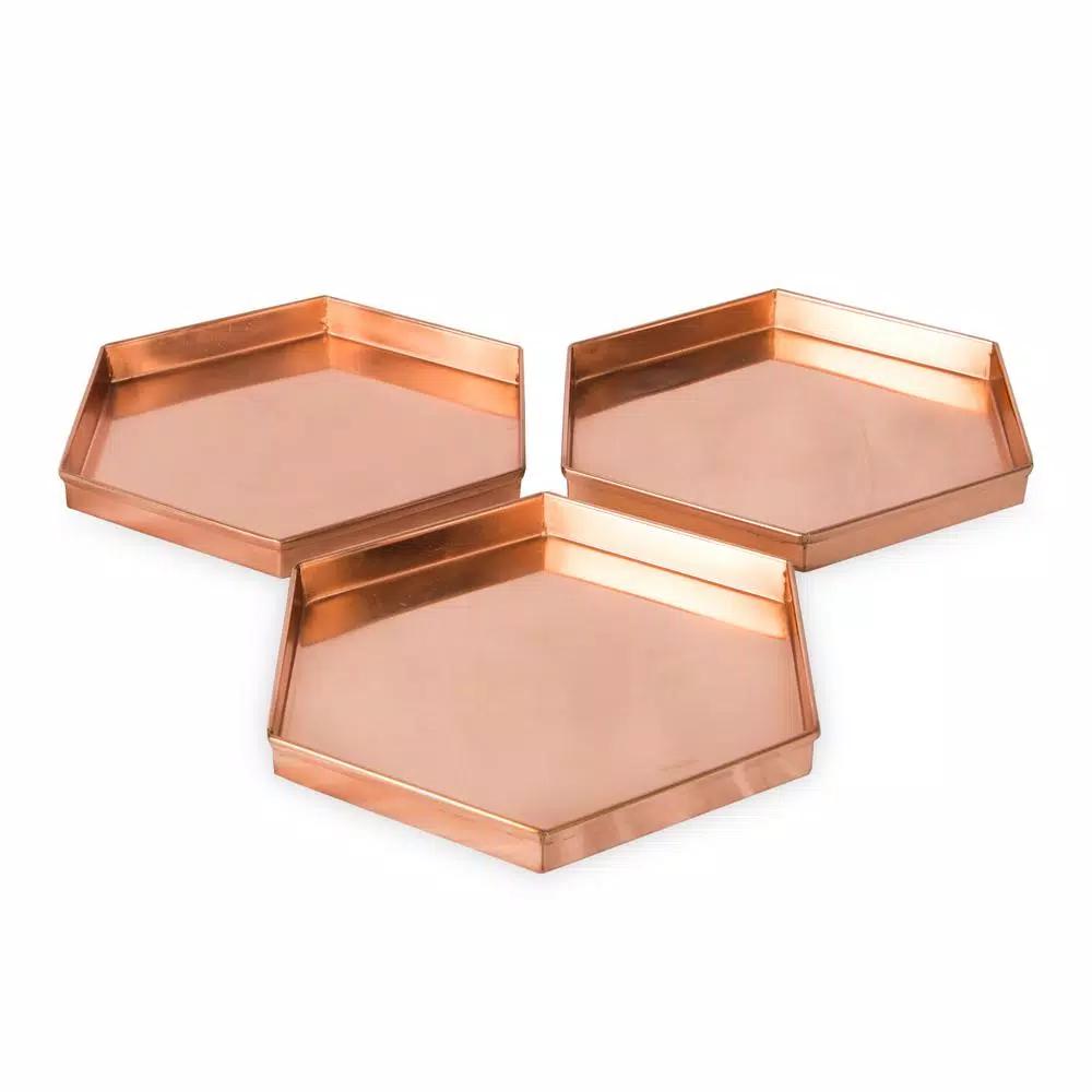 Achla Designs Hexagonal Copper Plated Stainless Steel Decorative Trays, Set of 3