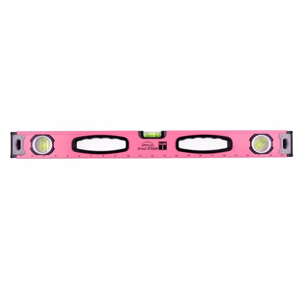 Apollo Tools 24 in. Magnetic Pink Aluminum Level, Horizontal, Vertical, and 45°