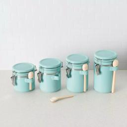Home Basics 4-Piece Ceramic Kitchen Canister Set with Wooden Spoons - Turquoise thumbnail 1