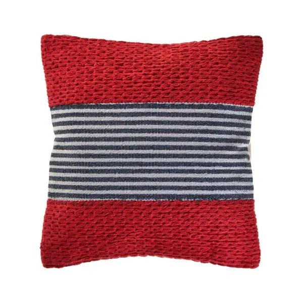 LR Home Bright Red Striped Throw Pillow, 20 in. x 20 in. Textured Cotton Accent Pillow