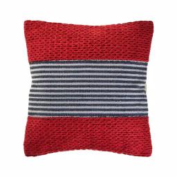 LR Home Bright Red Striped Throw Pillow, 20 in. x 20 in. Textured Cotton Accent Pillow thumbnail 1