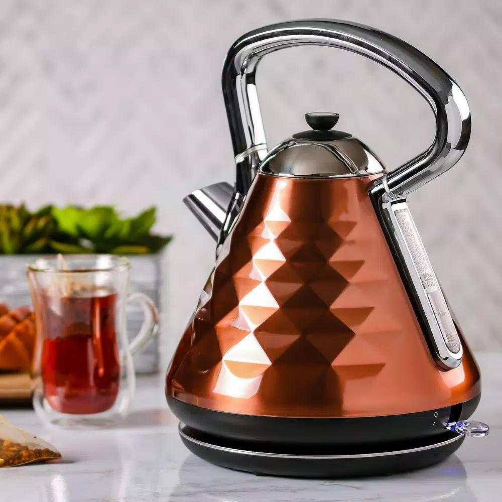 Ovente Cleo Collection 1.7L Copper Electric Kettle, 1500W Stainless Steel Tea Kettle with Auto Shut-Off