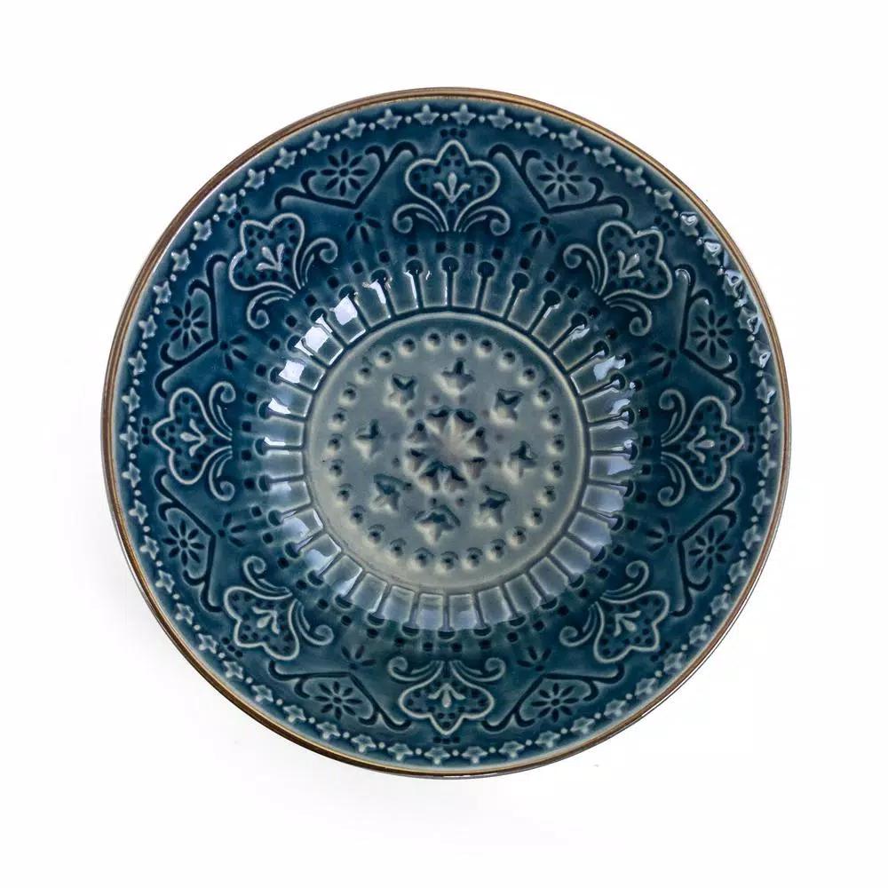 Elama Deepsea Mozaic 16-Piece Sea Blue Stoneware Dinnerware Set, Service for 4