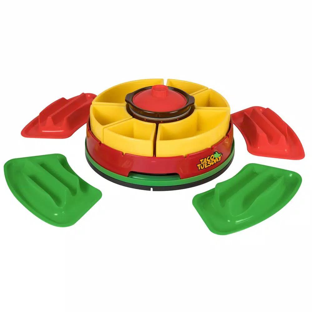 TACO TUESDAY Red Lazy Susan Taco Bar with 16 oz. Removable Warming Pot and 4 Taco Holders