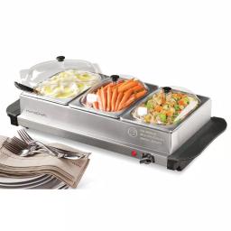 HomeCraft 1.5 Qt. Stainless Steel 3-Tray Buffet Server with Warming Tray Base thumbnail 2
