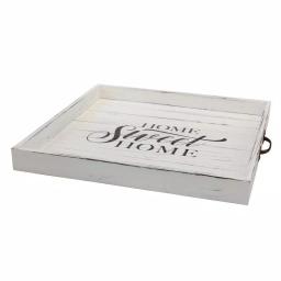 Stonebriar Collection Stonebriar Rustic White Wood Decorative Serving Tray with Metal Handles thumbnail 1