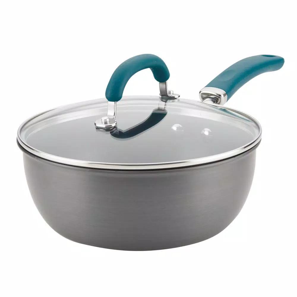 Rachael Ray Create Delicious 10 in. Hard-Anodized Aluminum Nonstick Skillet with Glass Lid, Gray/Teal