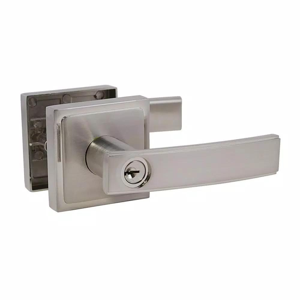 Design House Vista Satin Nickel Entry Door Lever and Single Cylinder Deadbolt Combo