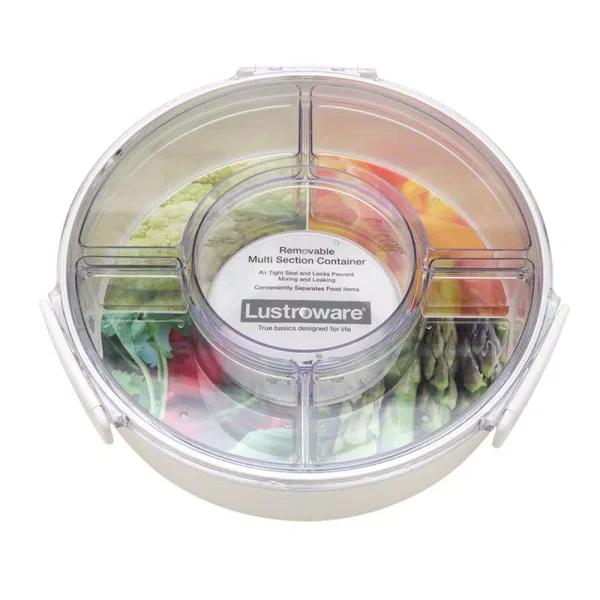 Lustroware 10.5 in x 10.5 in 4-Compartment White Serving Tray with Airtight Lid