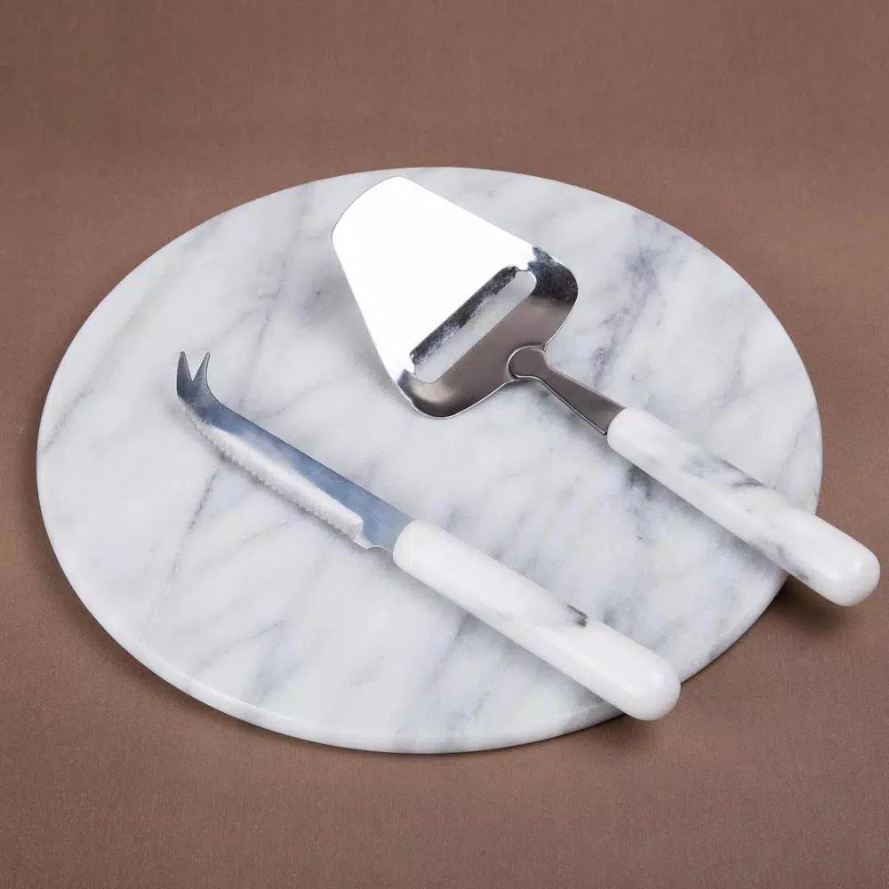 Creative Home Stainless Steel Cheese Slicer and Knife Set with Natural White Marble Handles (2-Piece)