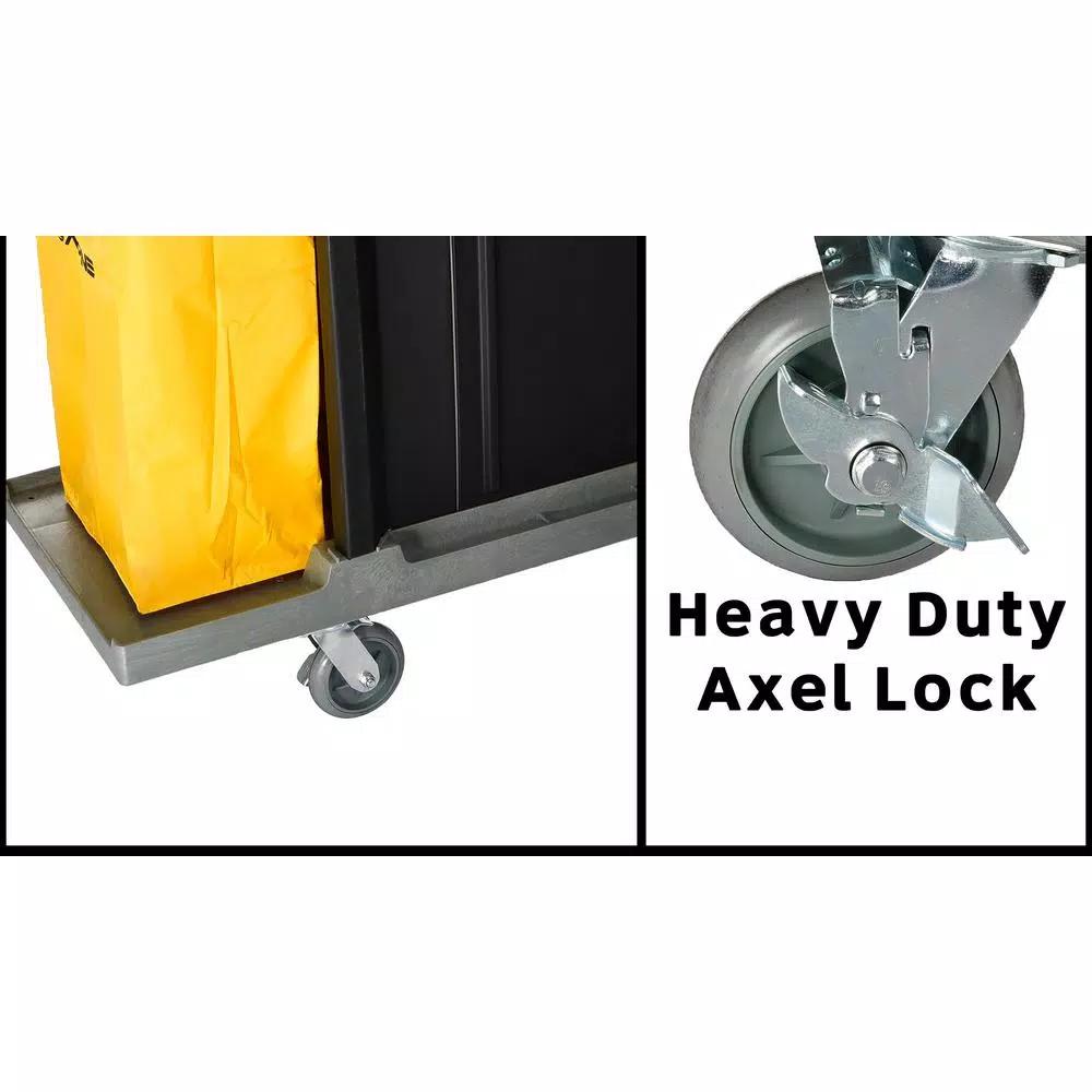 Alpine Industries 4-Shelf PVC Janitorial Cleaning Cart with 2 Yellow Vinyl Bags