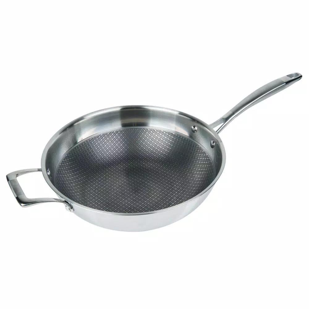 MasterPan 11 in. 3-Ply Stainless Steel Non-Stick Wok with Glass Lid