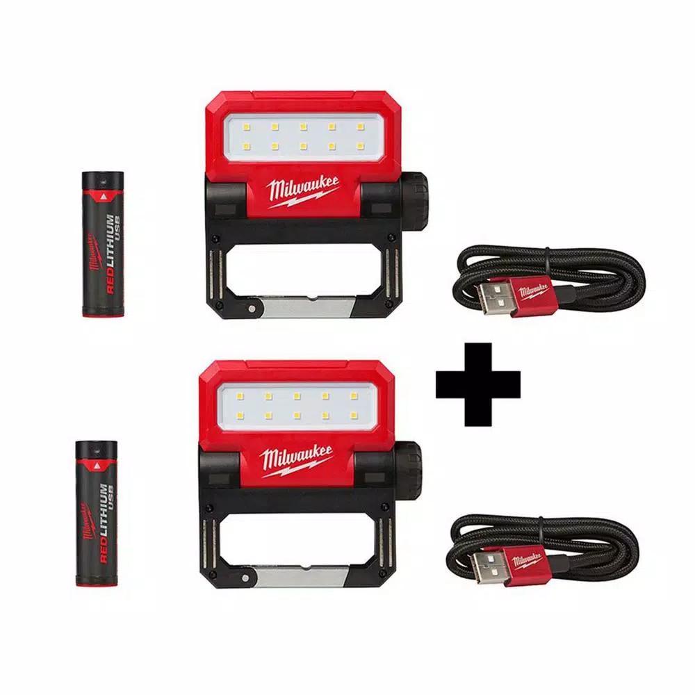 Milwaukee REDLITHIUM USB ROVER 550 Lumen Pivoting LED Rechargeable Flood Light (2-Pack)