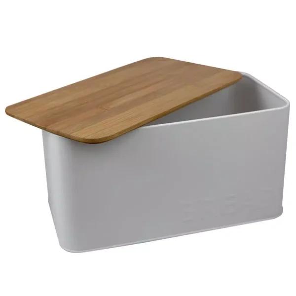Home Basics Modern Turquoise Steel Bread Box with Natural Bamboo Lid