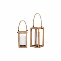 StyleWell Natural Mango Wood Candle Lanterns with Rope Handle, Set of 2 thumbnail 5
