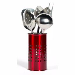 Basic Essentials Red Stainless Steel 7-Piece Kitchen Utensil Set with Storage Tub thumbnail 1