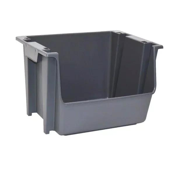 United Solutions 5 Gal. Gray Large Nesting and Stacking Plastic Bin, Case of 6