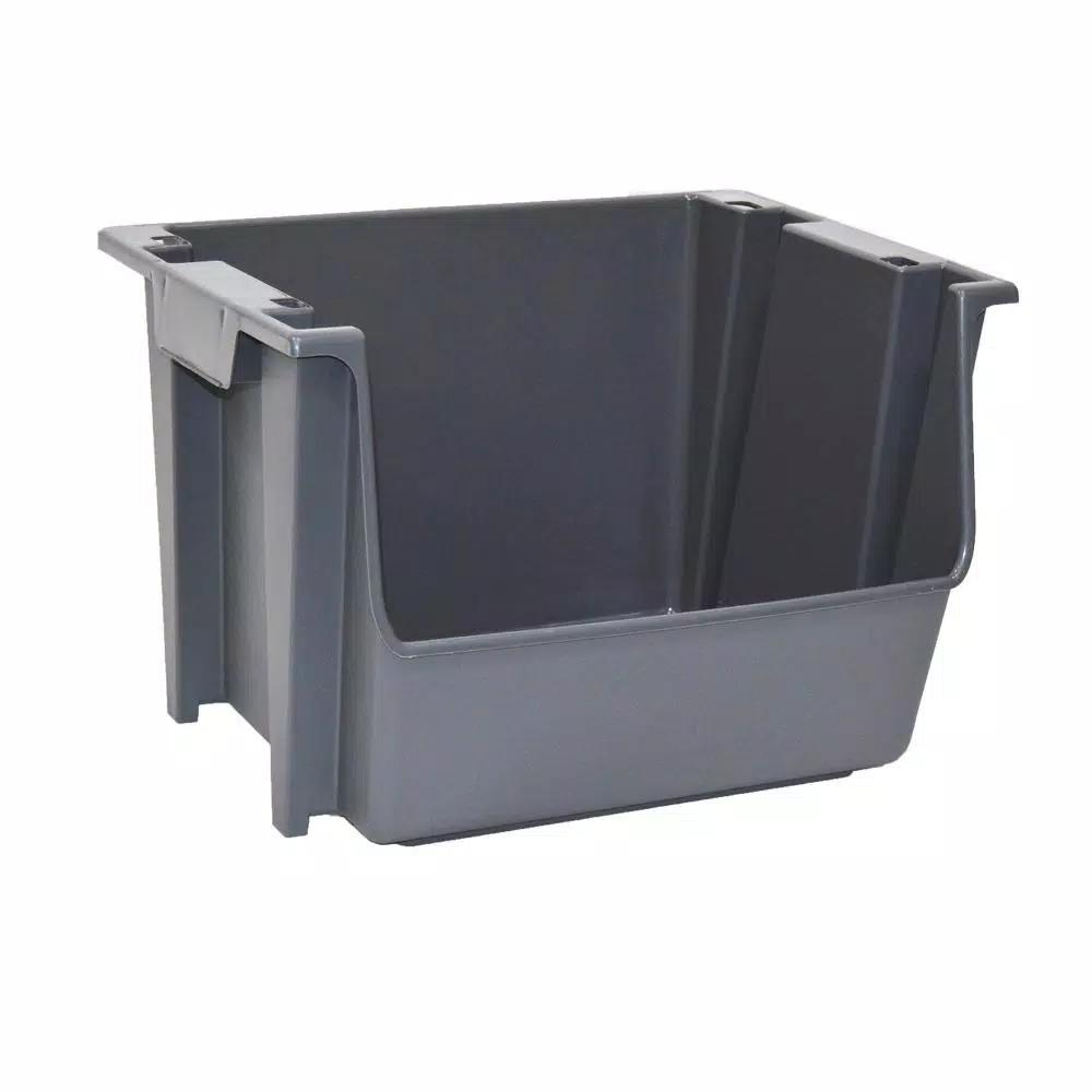 United Solutions 5 Gal. Gray Large Nesting and Stacking Plastic Bin, Case of 6