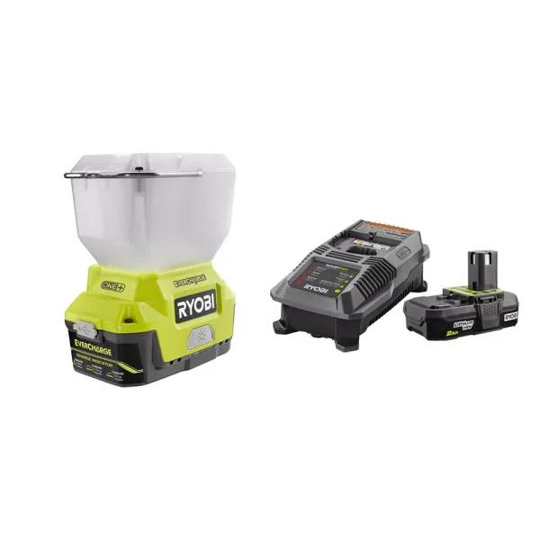 RYOBI 18V ONE+ Cordless LED Area Light Kit with EVERCHARGE Wall Mount Adaptor, 2.0 Ah Battery & Charger
