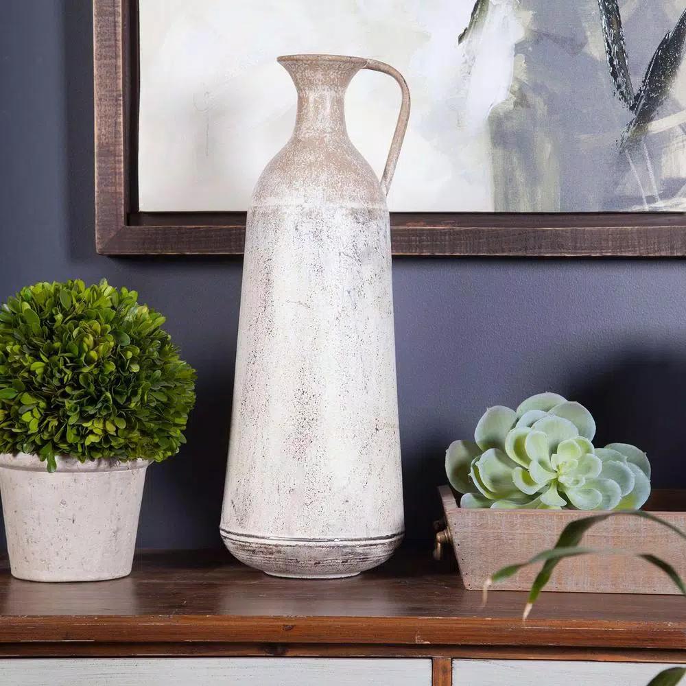 Winsome House 2-Piece White Metal Roma Pitcher Vase Set - Distressed Shabby Chic Urn Style