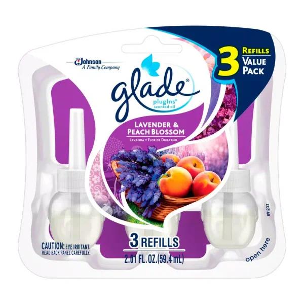 Glade PlugIns Scented Oil Air Freshener Refills, Lavender & Peach Blossom, 3-Pack (Case of 6)
