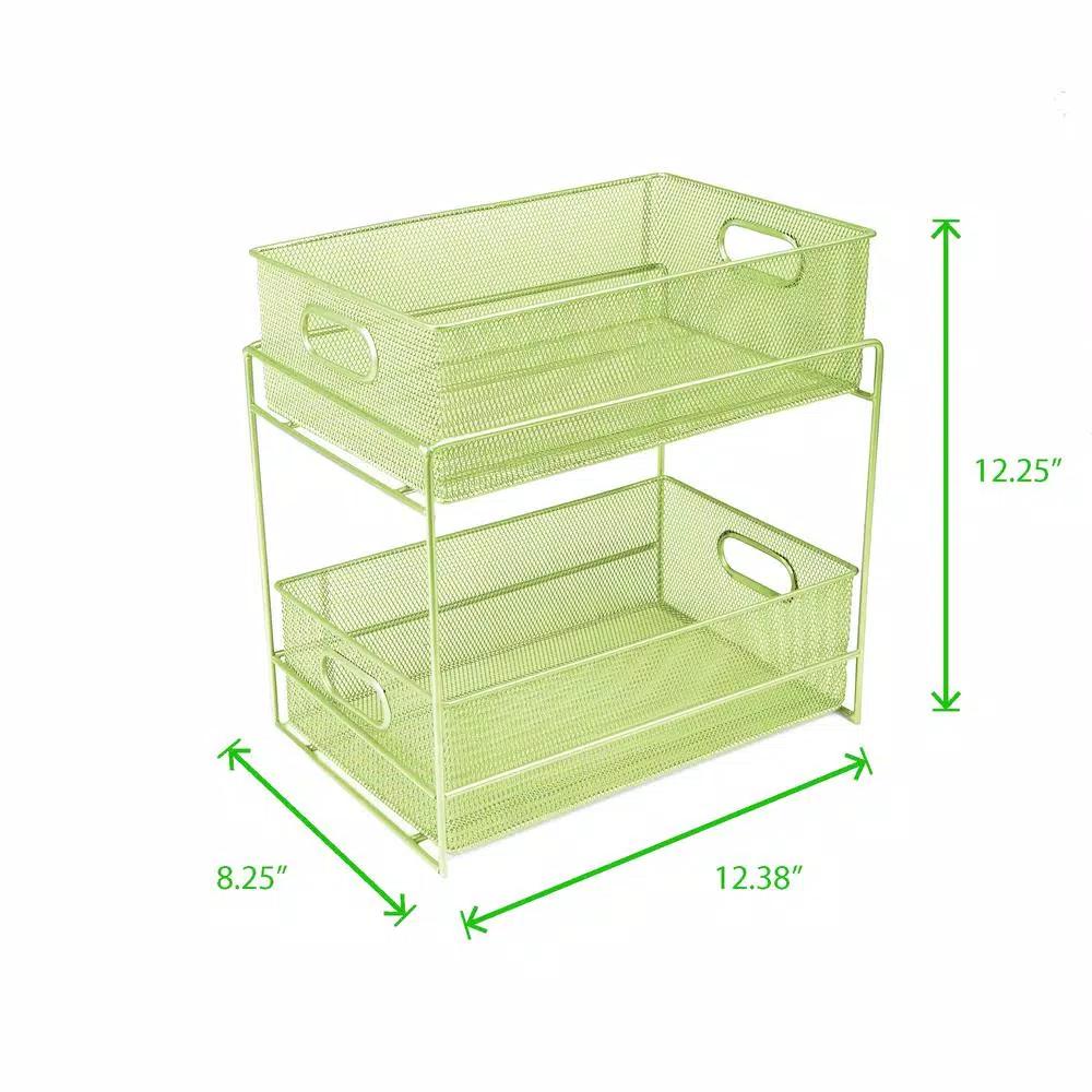 MIND READER 2-Tier Metal Mesh Utensil Caddy & Organizer, Green