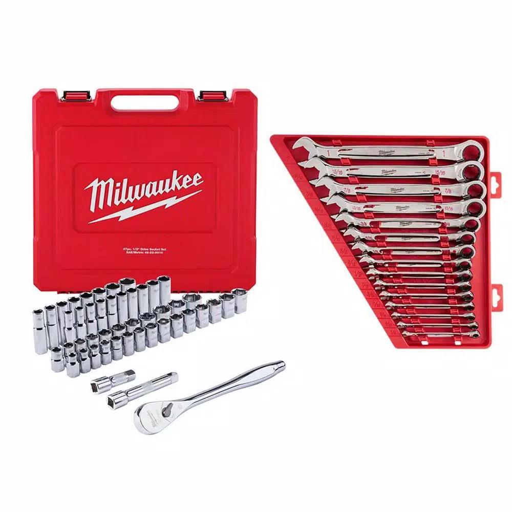Milwaukee 62-Piece 1/2 in. Drive SAE/Metric Ratchet, Socket, and Ratcheting Wrench Set
