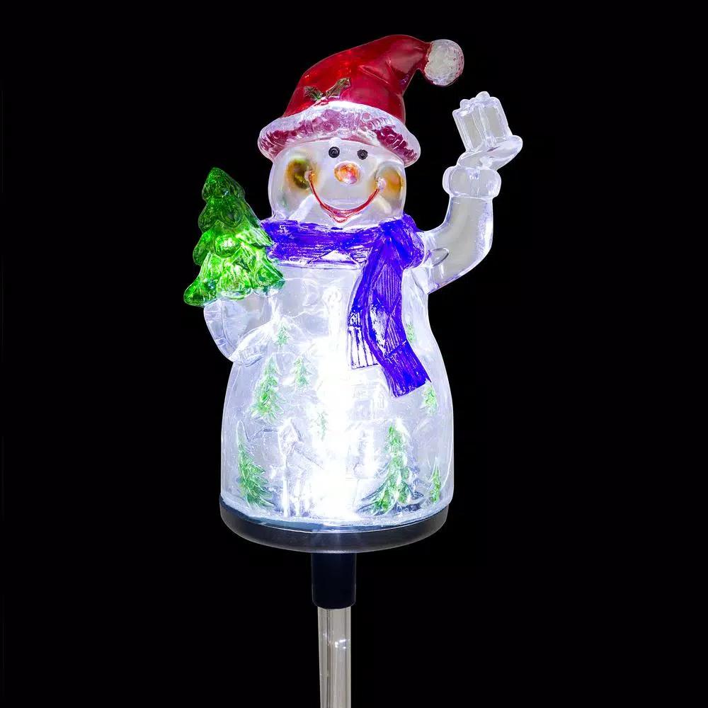 Alpine Corporation Solar Snowman Garden Stakes with Fiber Optic LED Lights, Set of 2