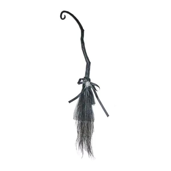 Unbranded 42 in. Witch Broom with Spider Accent - Natural Twig Halloween Standing Decor