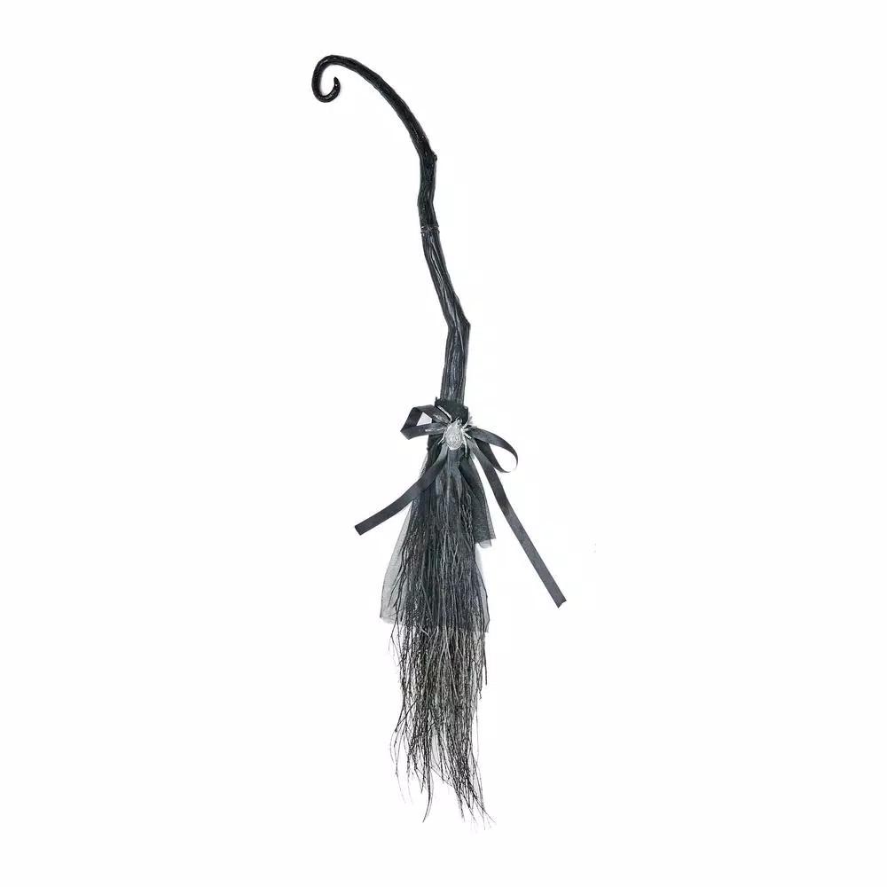 Unbranded 42 in. Witch Broom with Spider Accent - Natural Twig Halloween Standing Decor