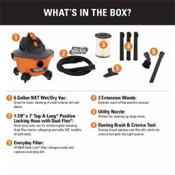 RIDGID 6 Gal. 3.5 Peak HP NXT Wet/Dry Shop Vacuum with Dual-Flex Hose and Accessories thumbnail 2