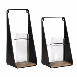 Kate and Laurel Blackwell Natural Wood and Black Metal Candle Sconce Set of 2 thumbnail 1