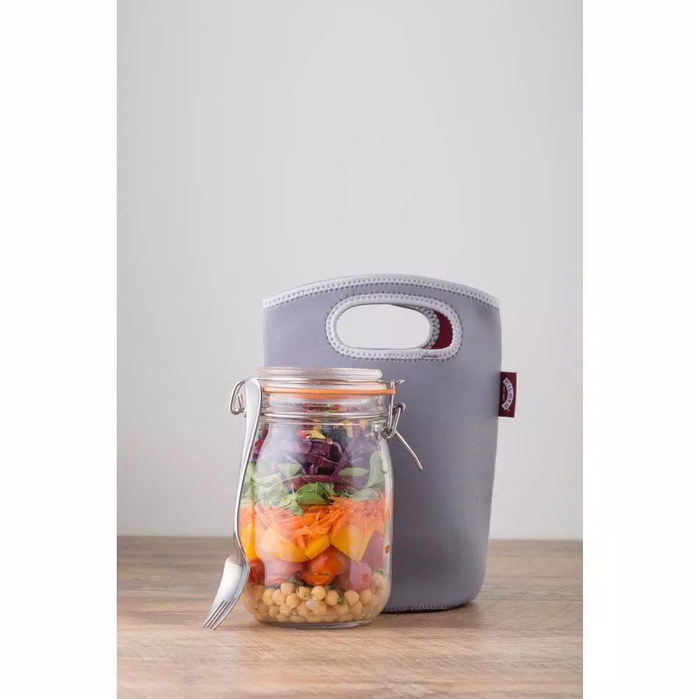 Kilner 34 oz Glass Make and Take Salad Jar Set with Neoprene Pouch and Stainless Steel Spork