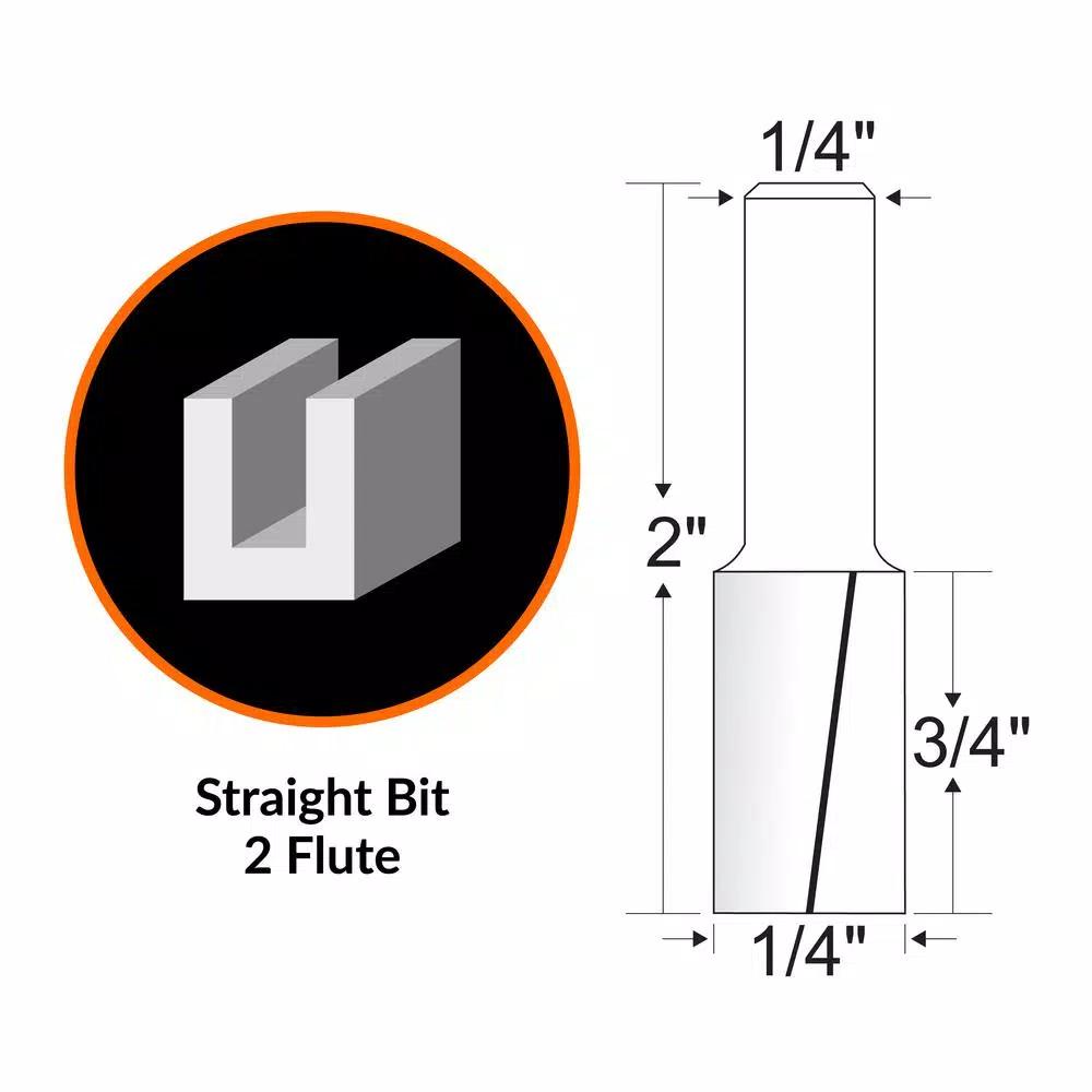WEN 1/4 in. Straight 2-Flute Carbide Tipped Router Bit, 1/4 in. Shank