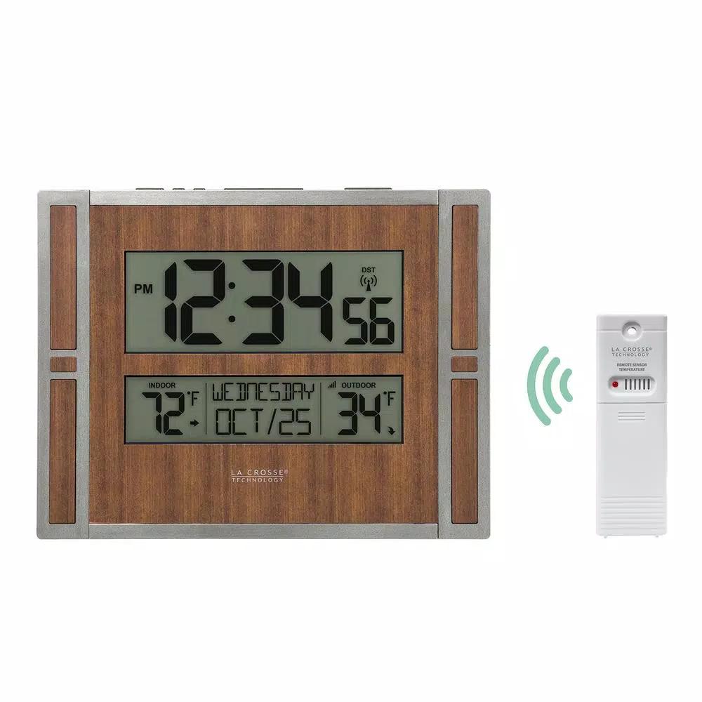 La Crosse Technology Atomic Digital Wall Clock with Wireless Outdoor Temperature Sensor and Daylight Saving Time